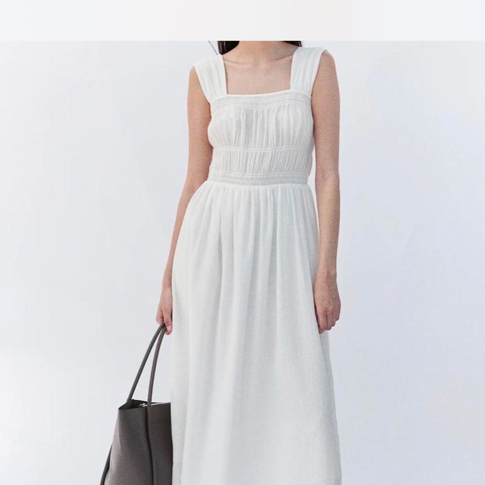 H&M White Sleeveless Square Neck Maxi Sundress